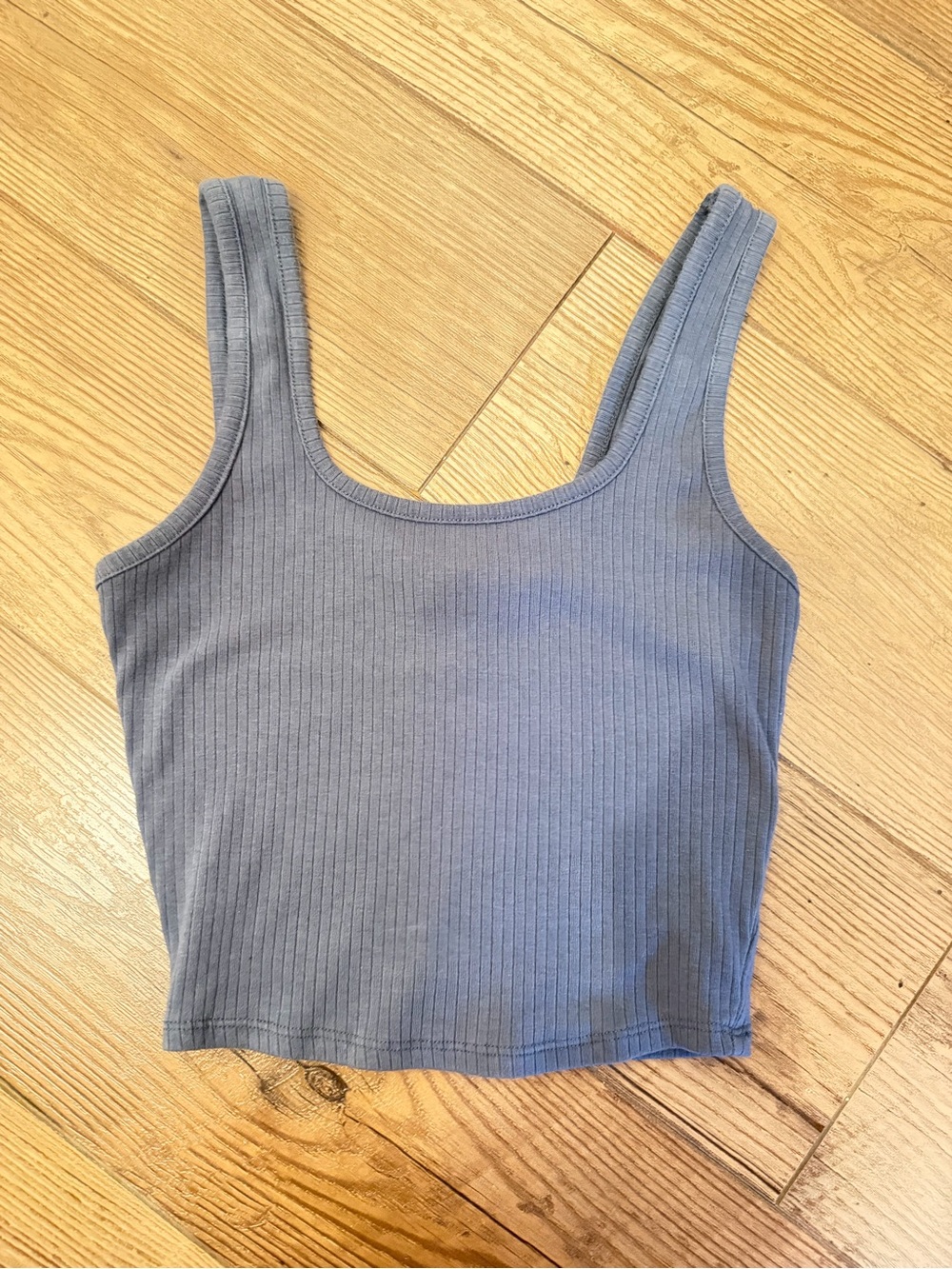 Tilly's Ribbed Scoop Crop Tank Top in Slate Blue